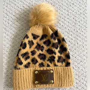 NWOT Upcycled Louis Vuitton Leopard Beanie OS